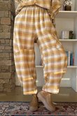Agnes Plaid Brushed Cotton Barrel Pant Soft Dijon